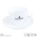 White Porcelain with Silk Screen Coffee Cup & Saucer